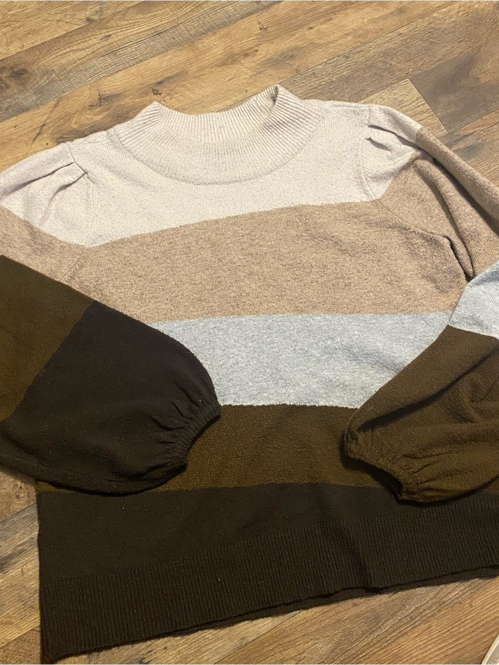 Democracy Light Beige Knit Sweater with Ribbed Crew